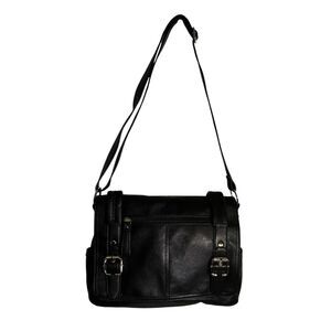 Relic Black Messenger Bag. With Silver Hardware. Buckle Fabric Lining 12”x10”x4”